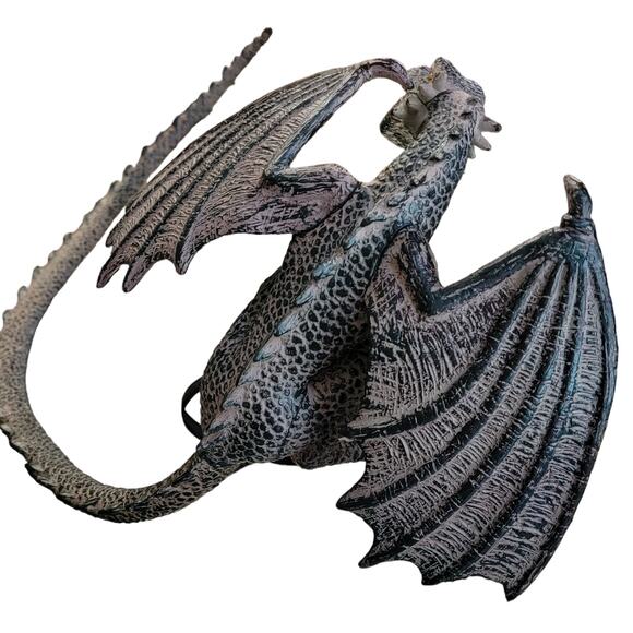 Dragon Figure 29" Long Tail Gray Plastic Toy Mythical Gothic Halloween Decor - Picture 6 of 8